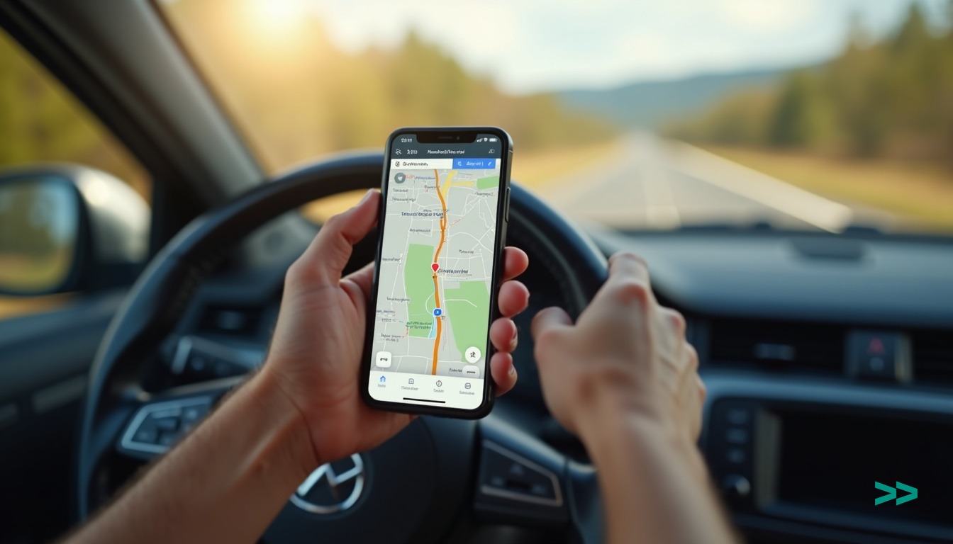 Водій використовує навігатор Google Maps у автомобілі для побудови маршруту в обхід платних доріг
